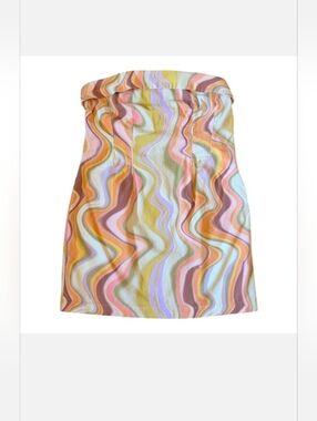 Wild Fable Twill Strapless Stretch Dress Earth Tone Wave Zip Up Size L